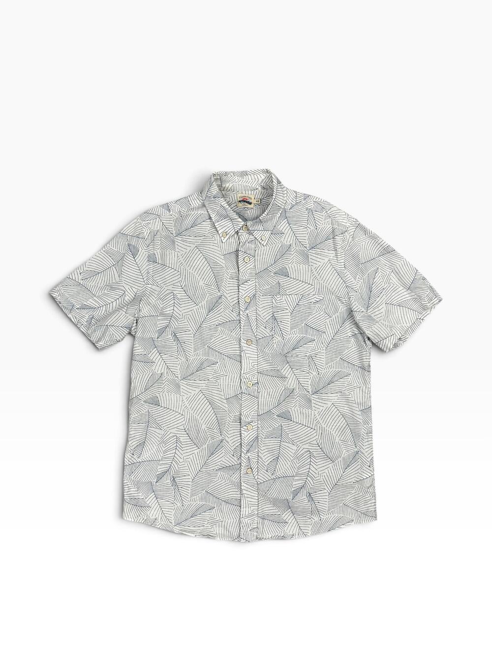 Faherty Ivory Leaf Short Sleeve Sport Shirt Ivory/Navy — Size Medium